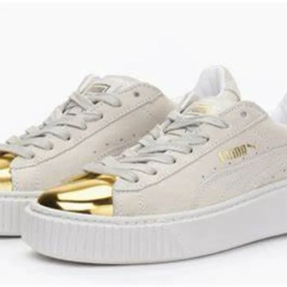 Puma Suede Platform Cream Gold Toe - Picture 3 of 12